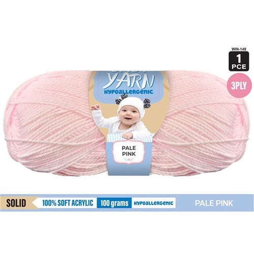 Hypoallergenic Baby Yarn 3ply 100g Pale Pink