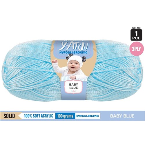 Hypoallergenic Baby Yarn 3ply 100g Baby Blue