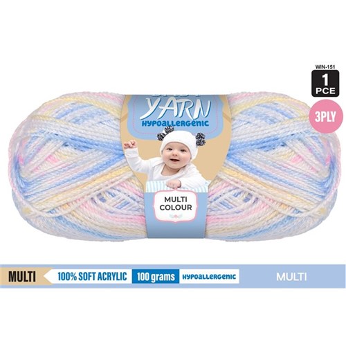 Hypoallergenic Baby Yarn 3ply 100g Multi Colour
