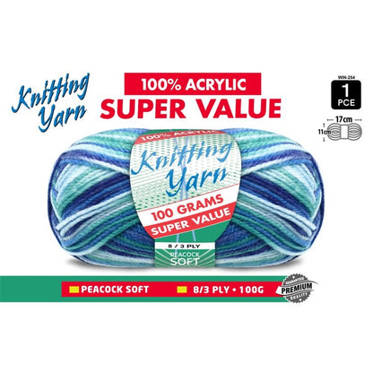 Knitting Yarn 8ply 100g Peacock