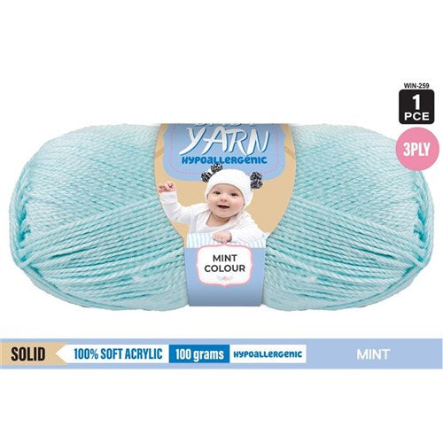Hypoallergenic Baby Yarn 3ply 100g Mint