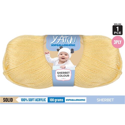 Hypoallergenic Baby Yarn 3ply 100g Sherbert