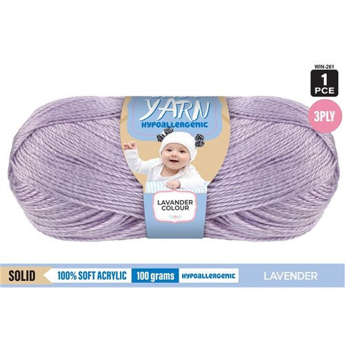 Hypoallergenic Baby Yarn 3ply 100g Lavender
