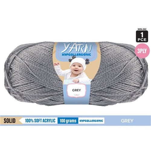 Hypoallergenic Baby Yarn 3ply 100g Grey