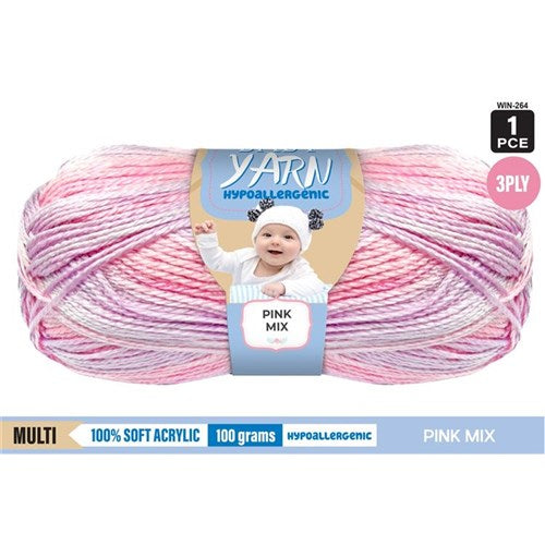Hypoallergenic Baby Yarn 3ply 100g Baby Girl Mix
