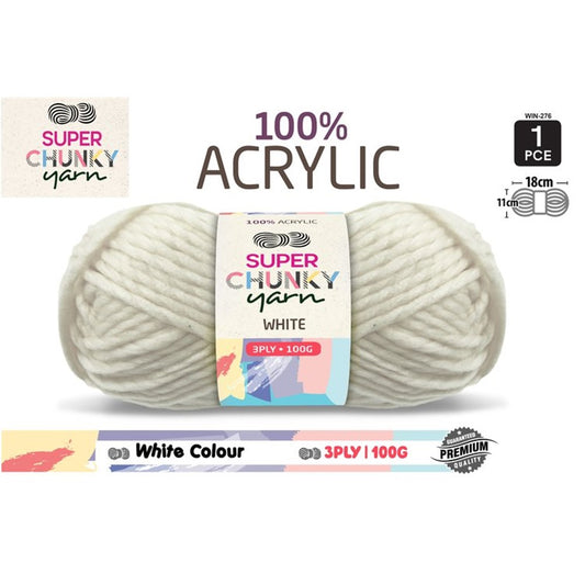 Super Chunky Knitting Yarn - White - 100g