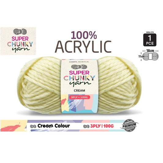 Super Chunky Knitting Yarn - Cream - 100g