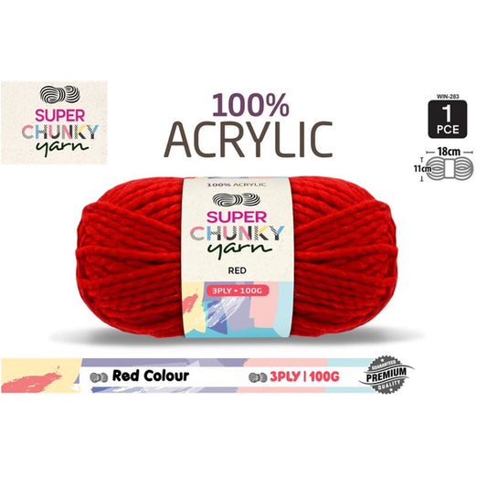 Super Chunky Knitting Yarn - Red - 100g