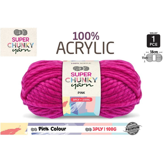 Super Chunky Knitting Yarn - Pink - 100g