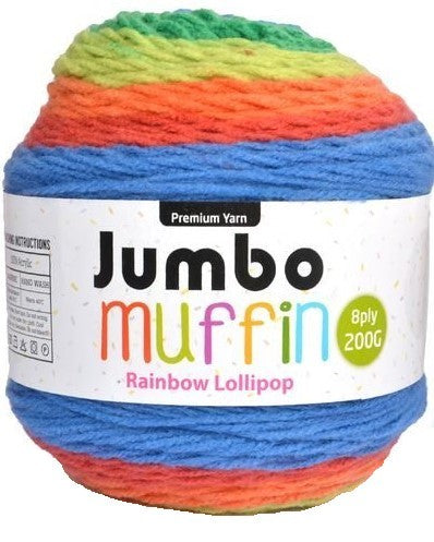 Jumbo Muffin Yarn 8ply 200g Rainbow Lollypop