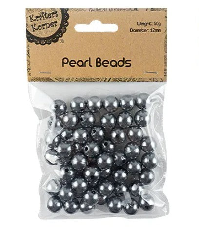 50g 12mm Dark Silver Pearl Beads