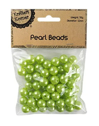 50g 12mm Lime Pearl Beads