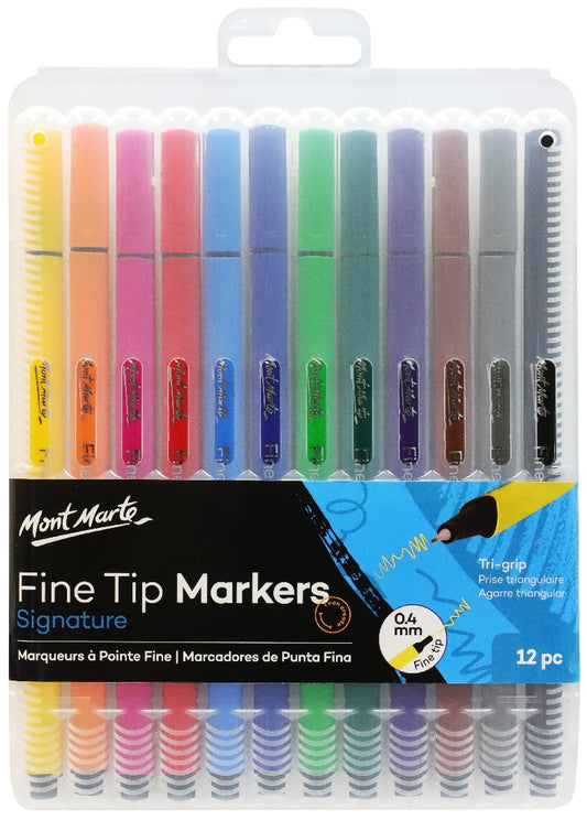 M.M. Fine Tip Marker Tri Grip In Case 12pce