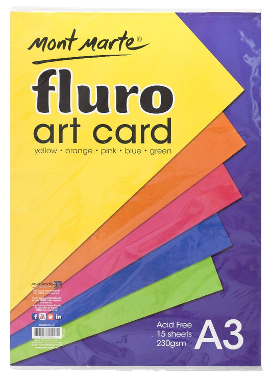 M.M. Fluro Art Card Pack 5 Cols 230gsm 15pce A3