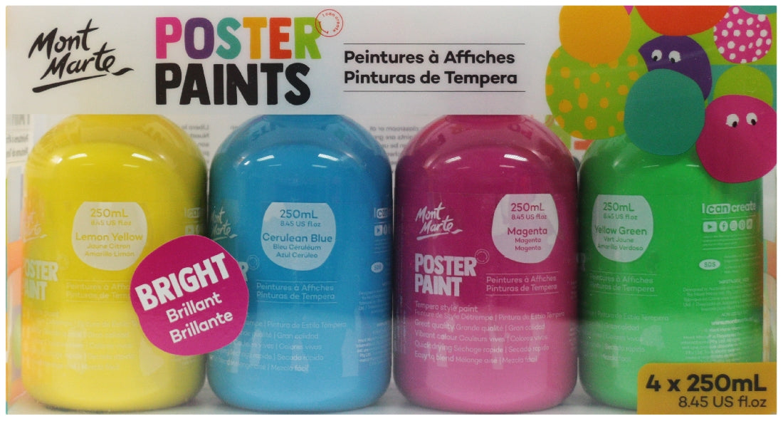 M.M. Poster Paint 250ml 4pce - Bright