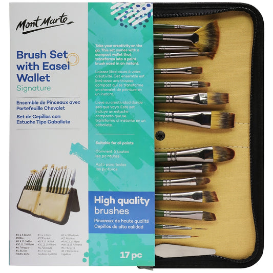 M.M. Artist Brush Set w/ Easel Wallet 17pc