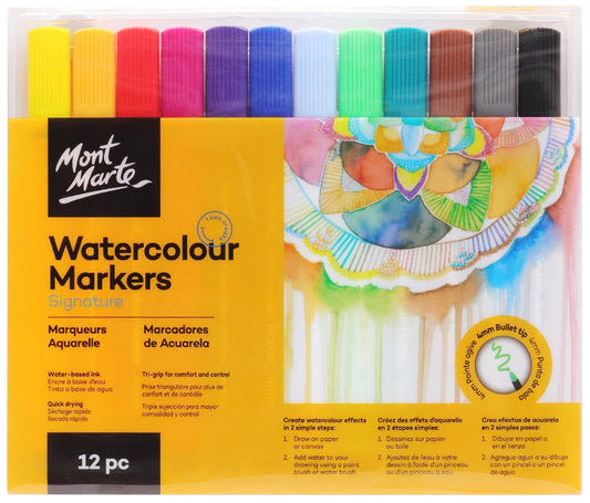 M.M. Watercolour Markers 12pc Tri Grip