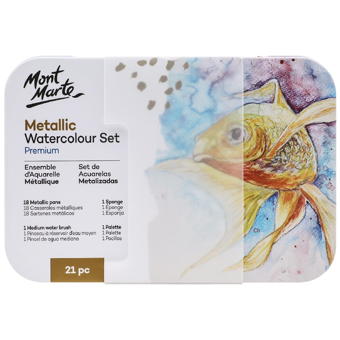 M.M. Metallic Watercolour Set In Tin 21pc