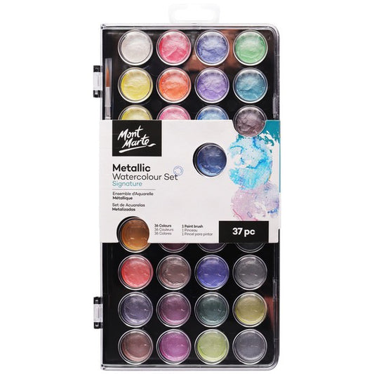 M.M. METALLIC WATERCOLOUR CAKE SET 37PC