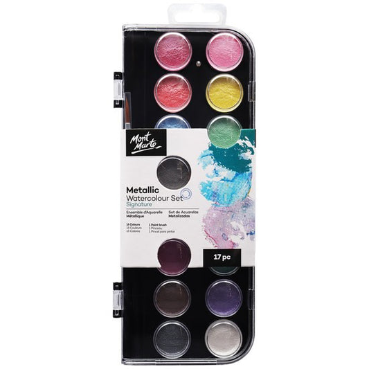 M.M. METALLIC WATERCOLOUR CAKE SET 17PC