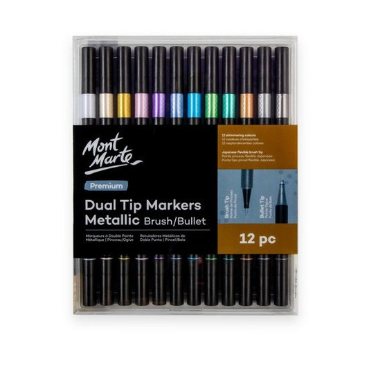 M.M. Dual Tip Markers Brush/Bullet Metallic 12pc