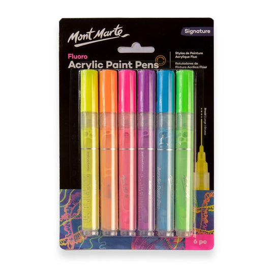 M.M. Fluoro Acrylic Paint Pens Broad Tip 6pc
