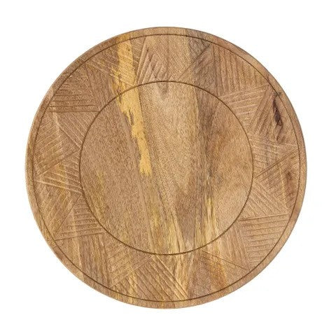 Sunrae Wood Round Carved Board 42cm Natural
