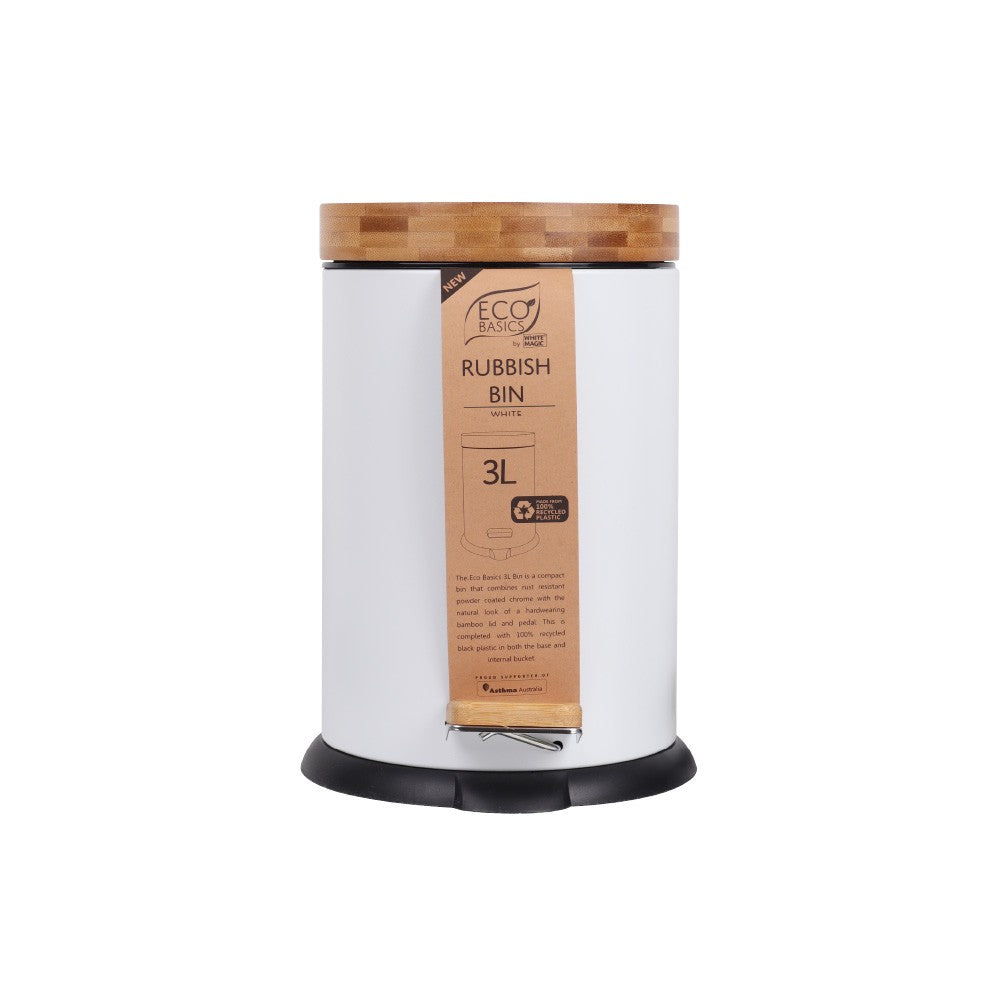 Eco B Rubbish Bin 3l Bamboo Lid White
