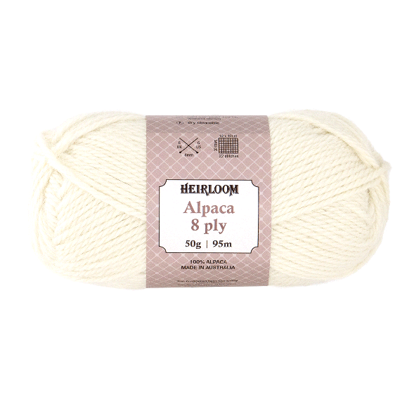 Heirloom Alpaca 8ply 50g Natural Cream