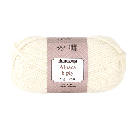 Heirloom Alpaca 8ply 50g Natural Cream