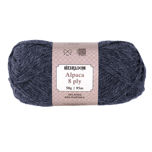 Heirloom Alpaca 8ply 50g Storm Grey