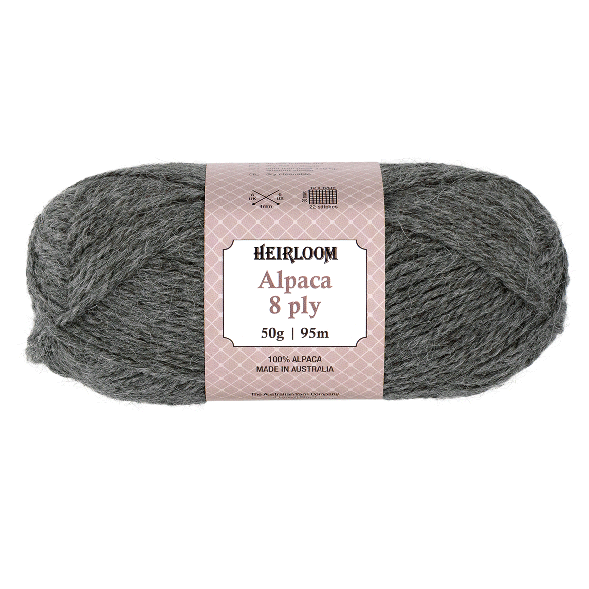 Heirloom Alpaca 8ply 50g Asphalt