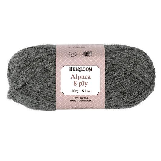 Heirloom Alpaca 8ply 50g Asphalt