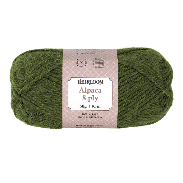 Heirloom Alpaca 8ply 50g Moss Green