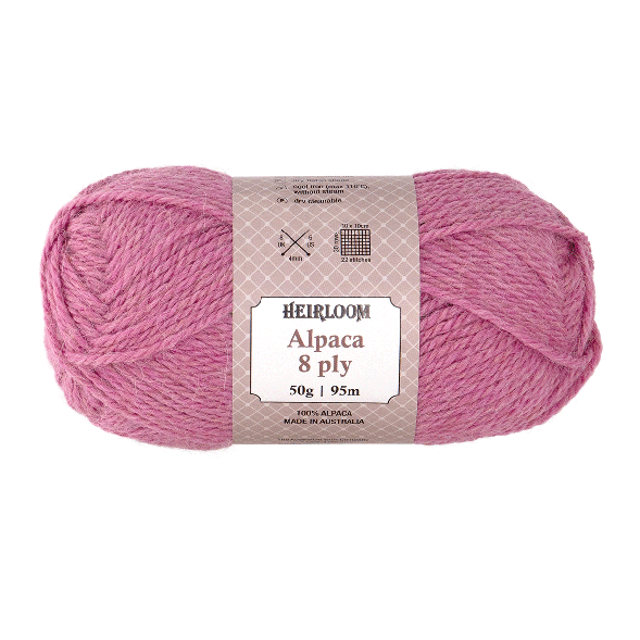 Heirloom Alpaca 8ply 50g Pink Heath