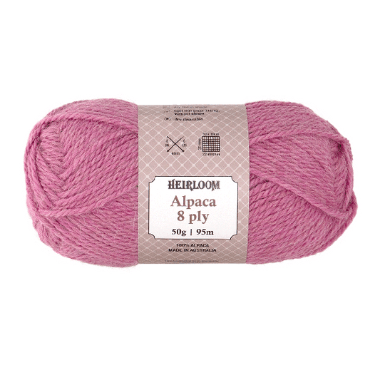 Heirloom Alpaca 8ply 50g Pink Heath