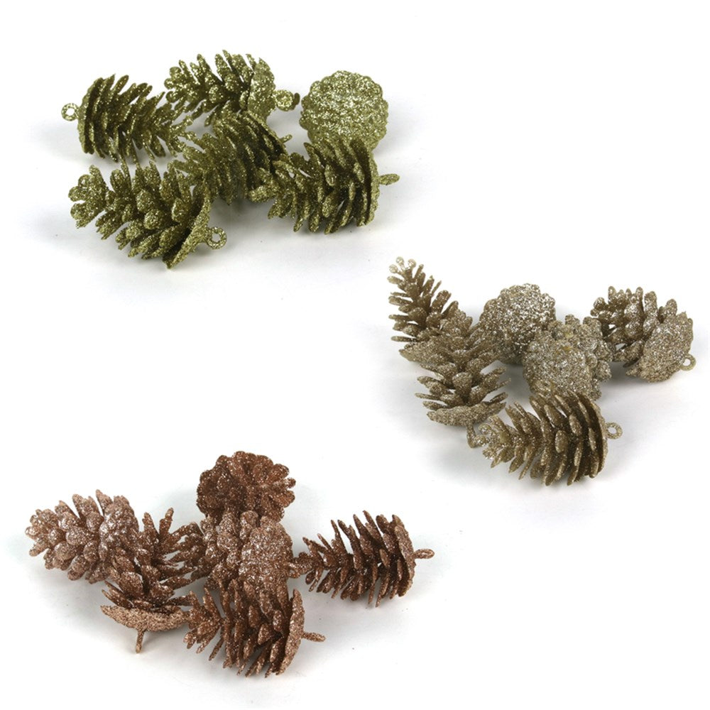 3A 6Pk 3.5x5cm Glitter Pinecones Champagne, Gold, Rosegold
