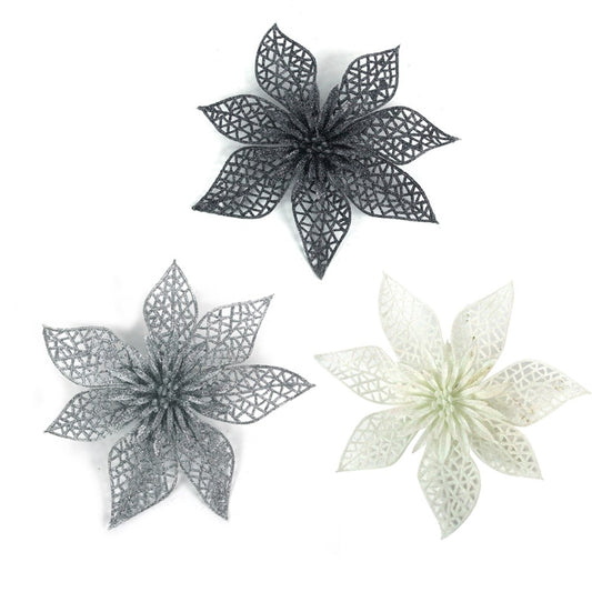 3A 20cm Glitter Flower White, Silver, Gun Metal