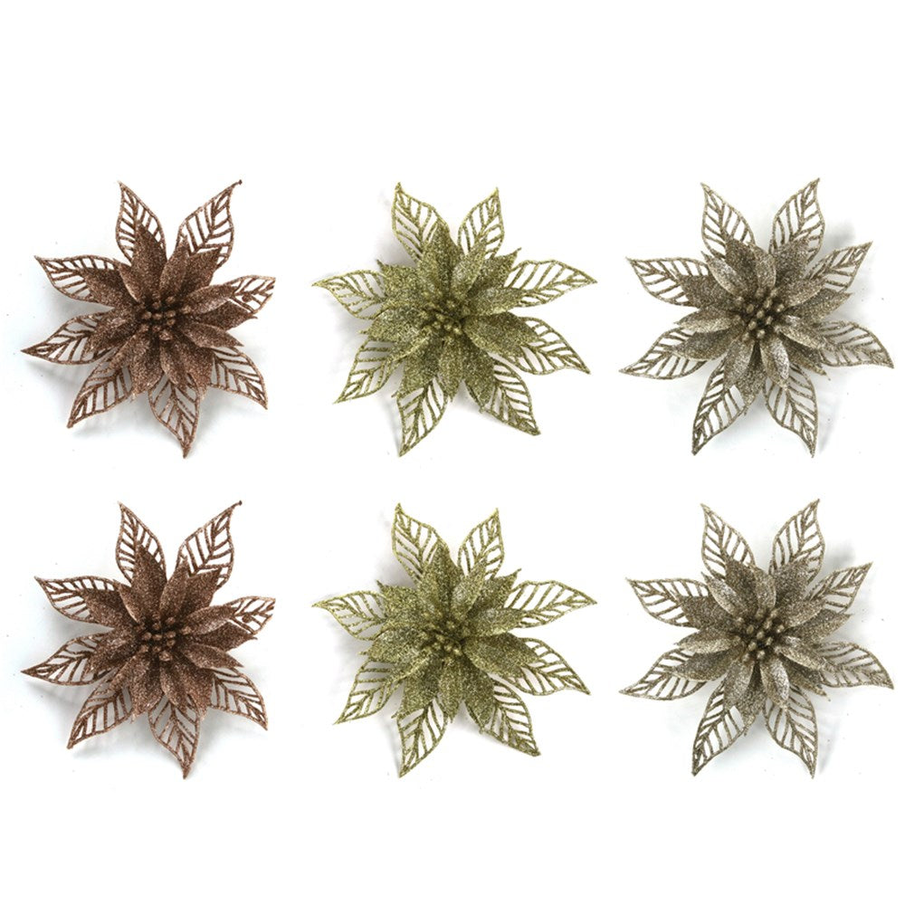 3A 2Pk 15cm Glitter Flower Gold, Champagne, Rose Gold