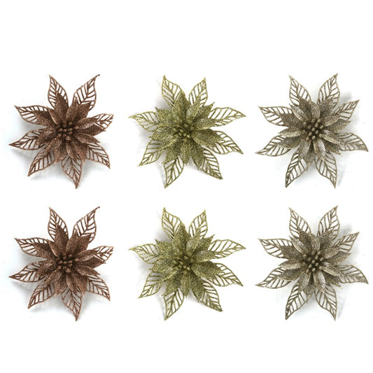 3A 2Pk 15cm Glitter Flower Gold, Champagne, Rose Gold