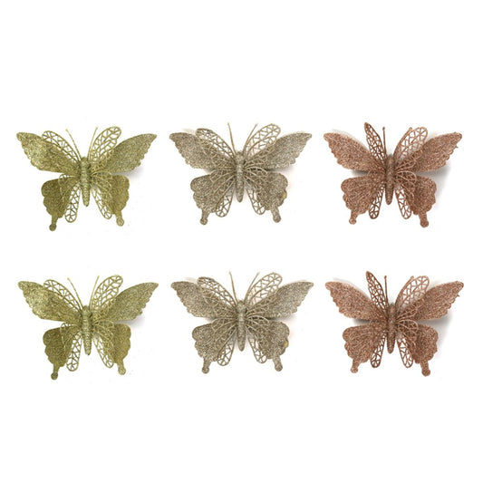 3A 2Pk 16x11cm Glitter Butterly W/Clip Champagne, Gold, Rose Gold