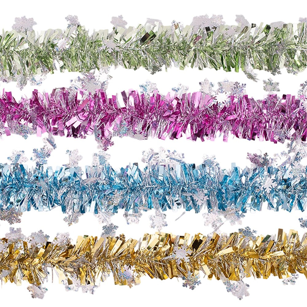 4A 2M Pastel Tinsel W/Snowflake Cutouts Blue, Pink, Champagne, Lime