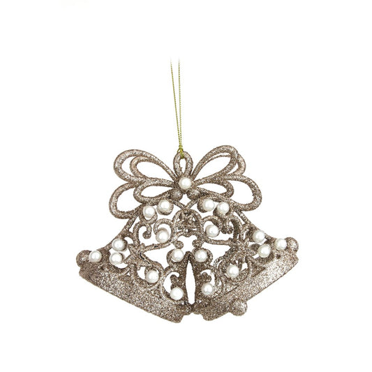 Champagne Glitter & Pearl Bell Ornament 15x5x10.5cm