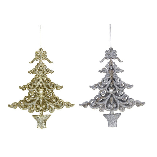 2A Silver & Champ Glitter Tree Ornament 12.2x14.8cm