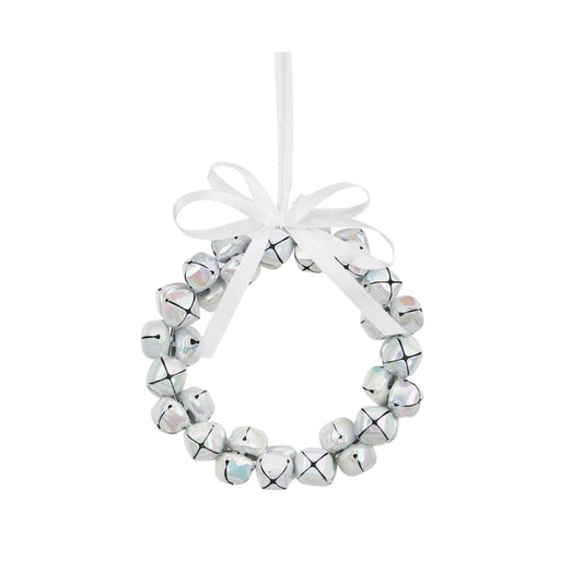 White 10cm Bell Wreath W/White Satin Ribbon