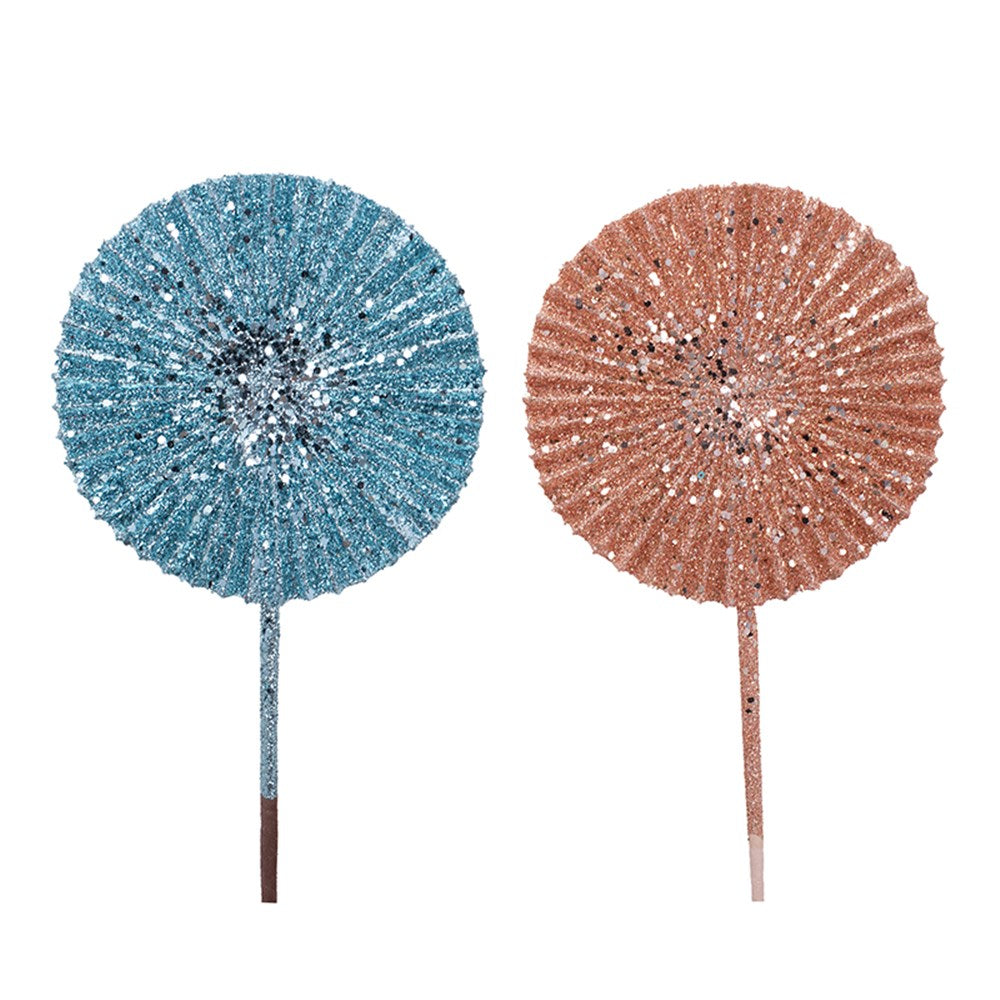 2A 16cm Coral & Blue Glitter Fan W/51cm Stem