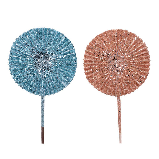 2A 16cm Coral & Blue Glitter Fan W/51cm Stem