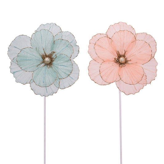 2A 28cm Coral & Mint Organza Poinsettia W/50cm Stem