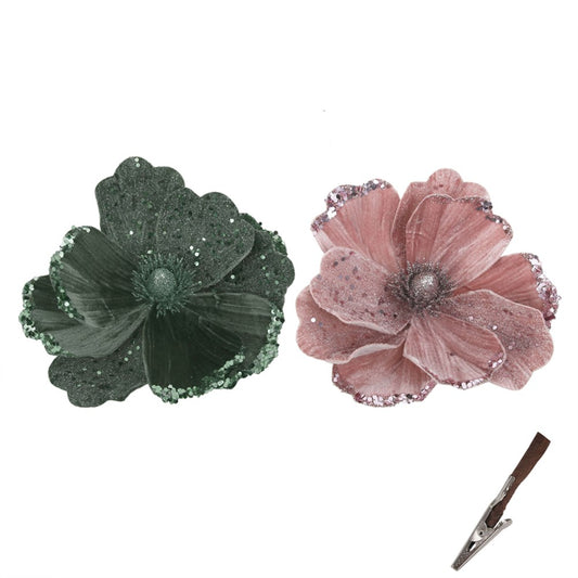 2A 18cm Sage & Dusty Pink Magnolia W/Clip