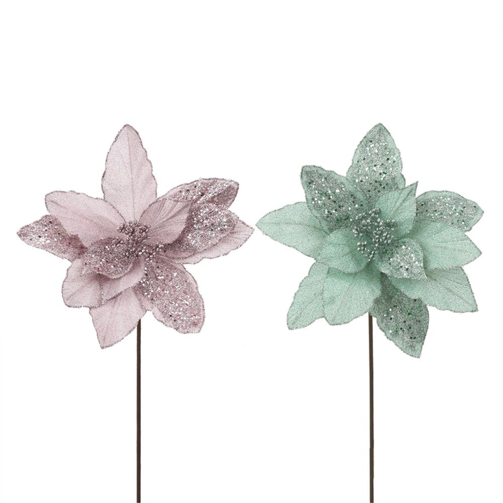 2A 30cm Sage & Dusty Pink Velour Poinsettia W/Clip